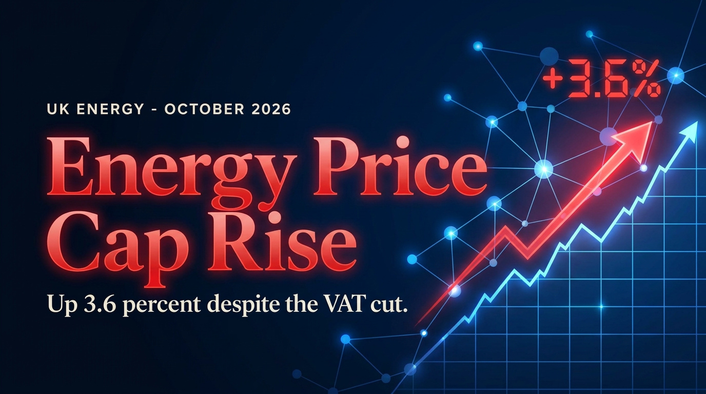 UK energy price cap rise October 2026 infographic: Ofgem confirms 3.6% increase to £1,723 despite VAT cut