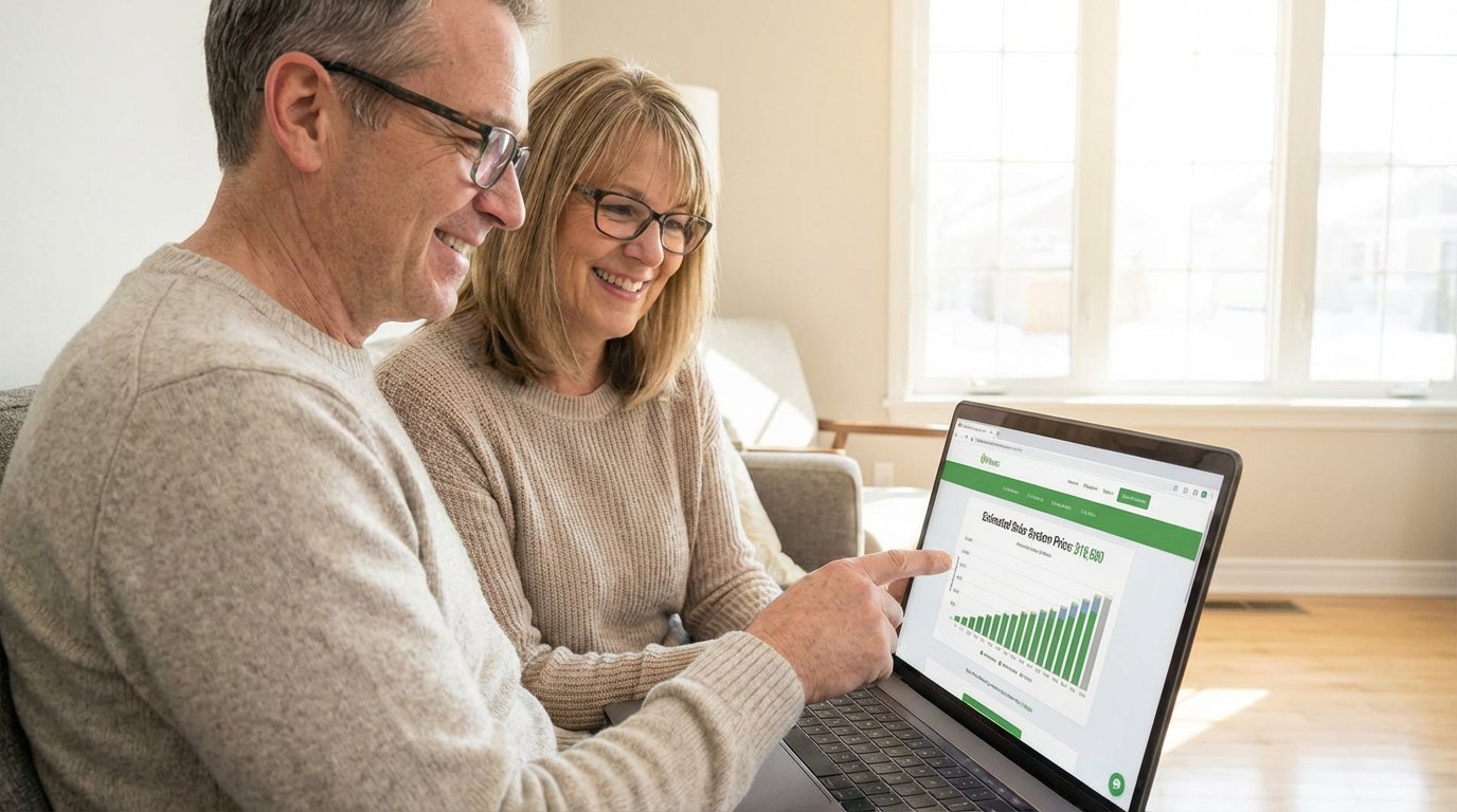 Couple using online solar calculator