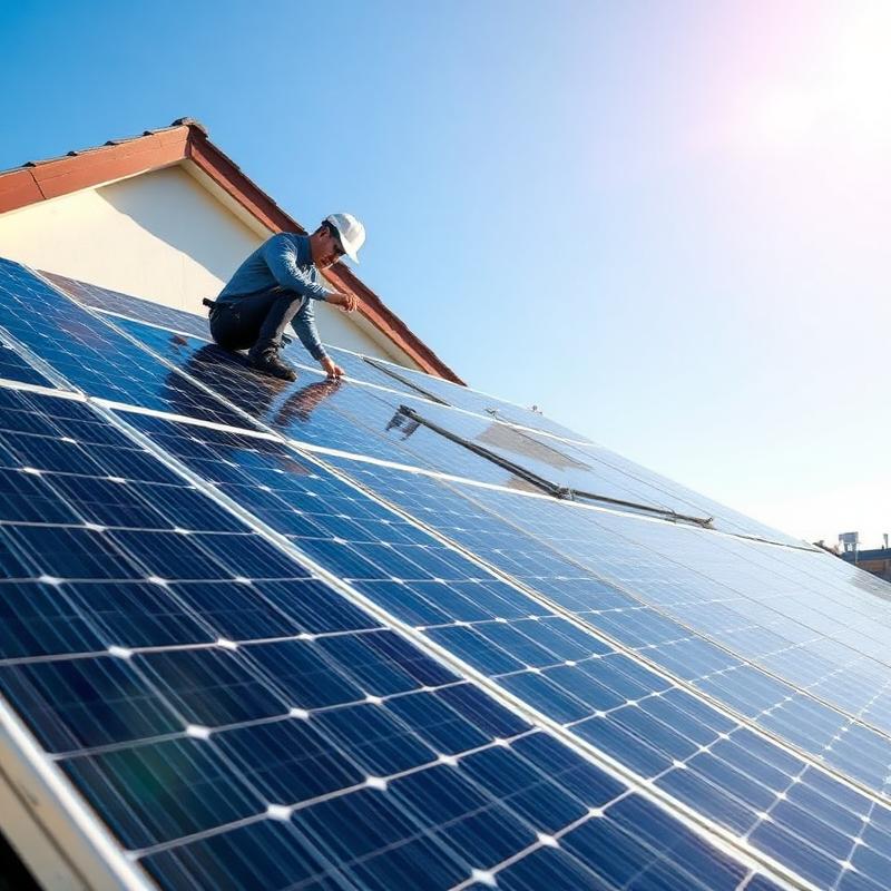 Solar panel installer working on a residential roof