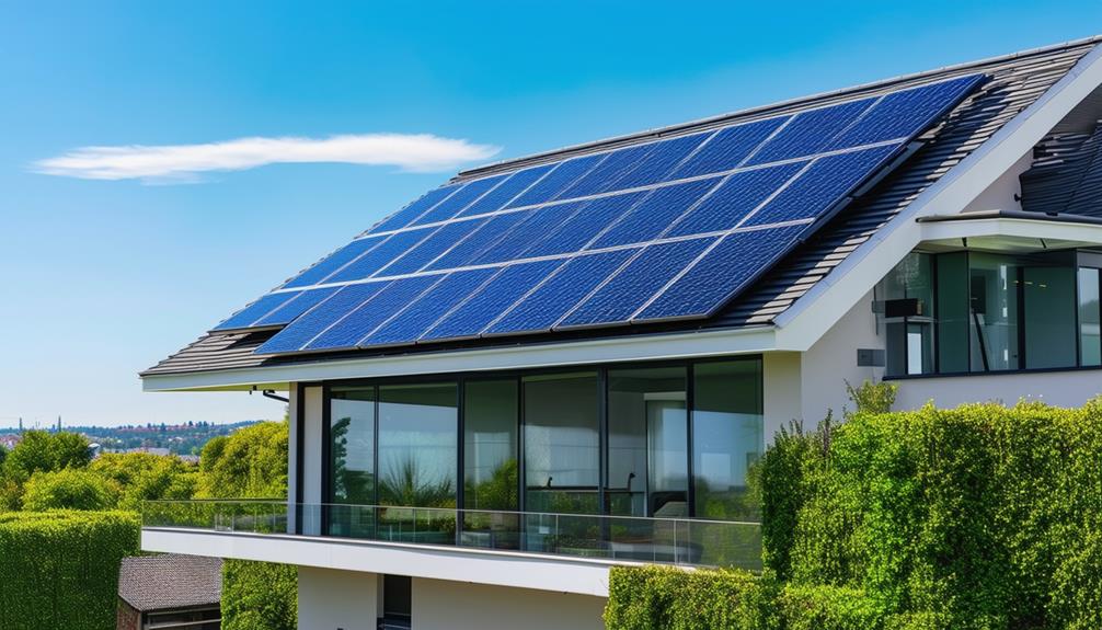 Modern home with solar panels on the roof, showcasing energy-efficient technology for sustainable living and reduced energy costs.